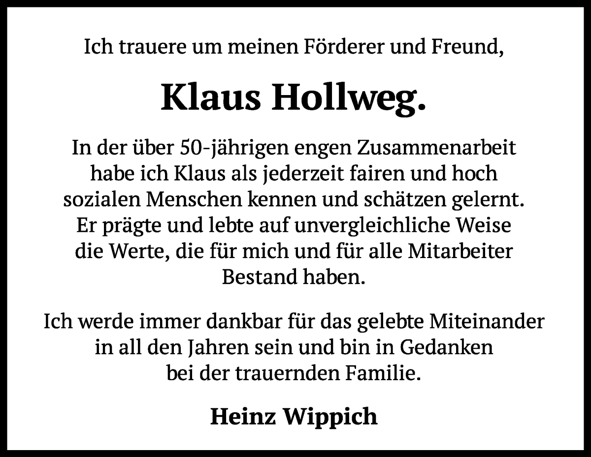 Traueranzeige von Klaus Hollweg von WESER-KURIER