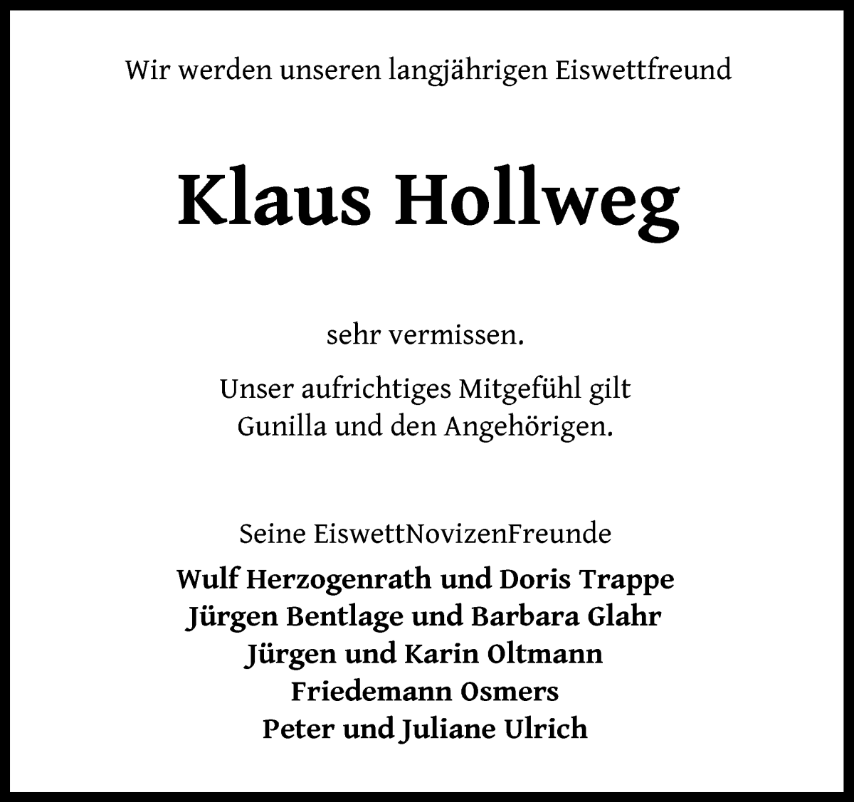 Traueranzeige von Klaus Hollweg von WESER-KURIER