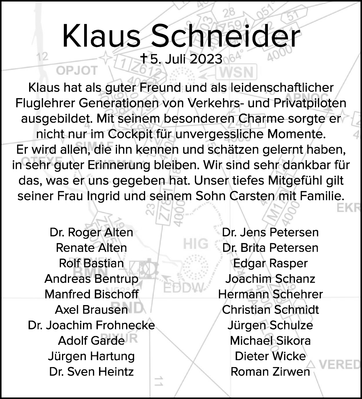 Traueranzeige von Klaus Schneider von WESER-KURIER