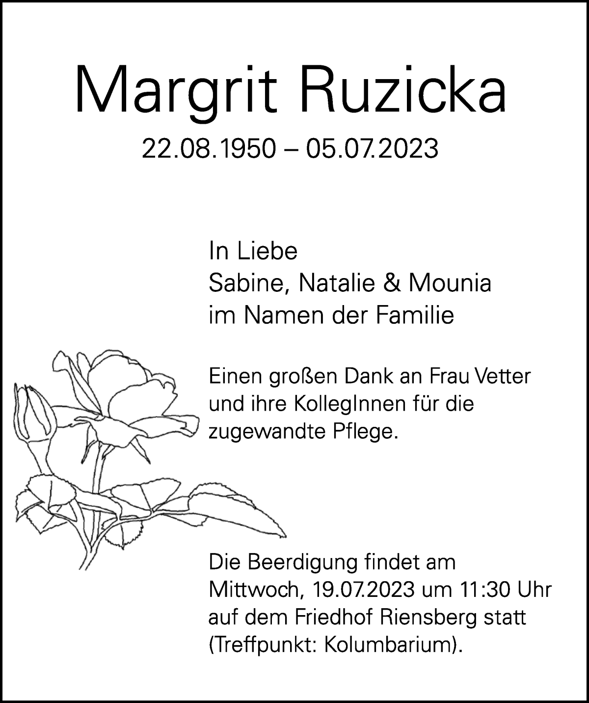 Traueranzeige von Margrit Ruzicka von WESER-KURIER