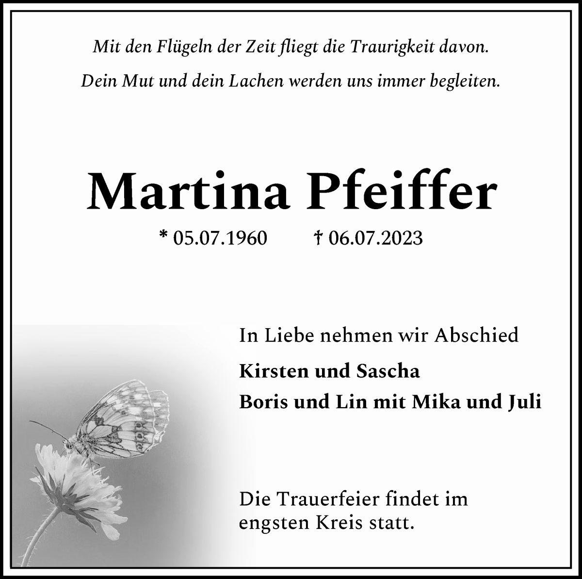 Traueranzeige von Martina Pfeiffer von WESER-KURIER