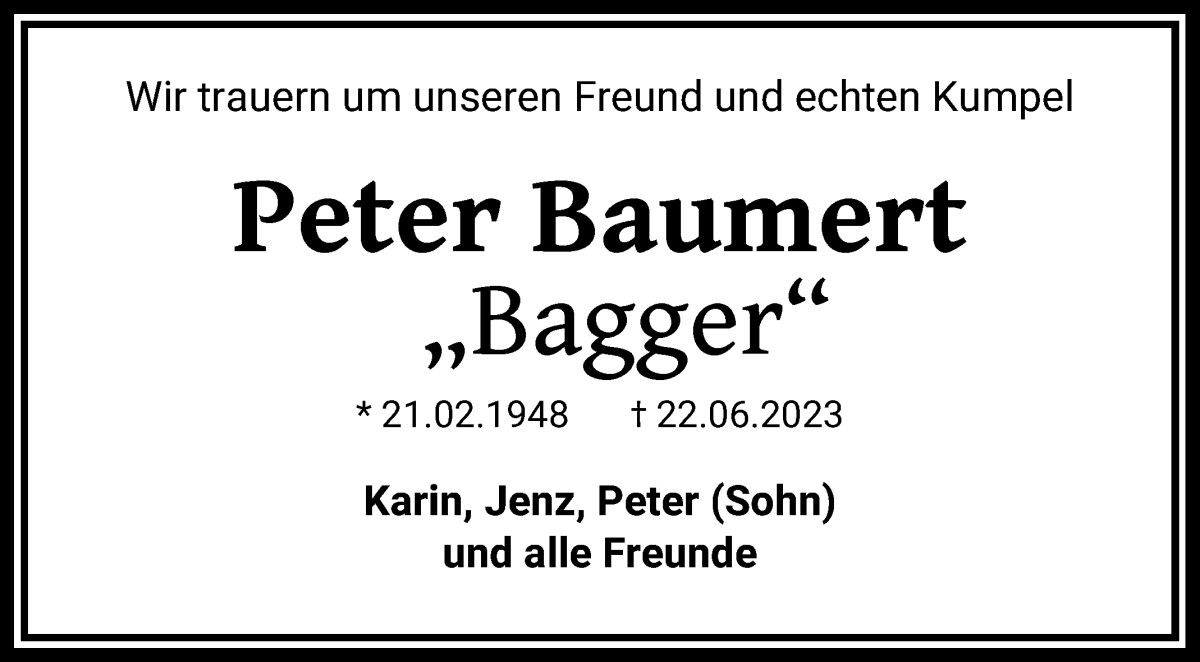 Traueranzeige von Peter Baumert von WESER-KURIER