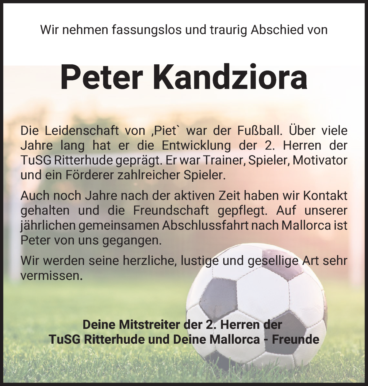Traueranzeige von Peter Kandziora von Osterholzer Kreisblatt