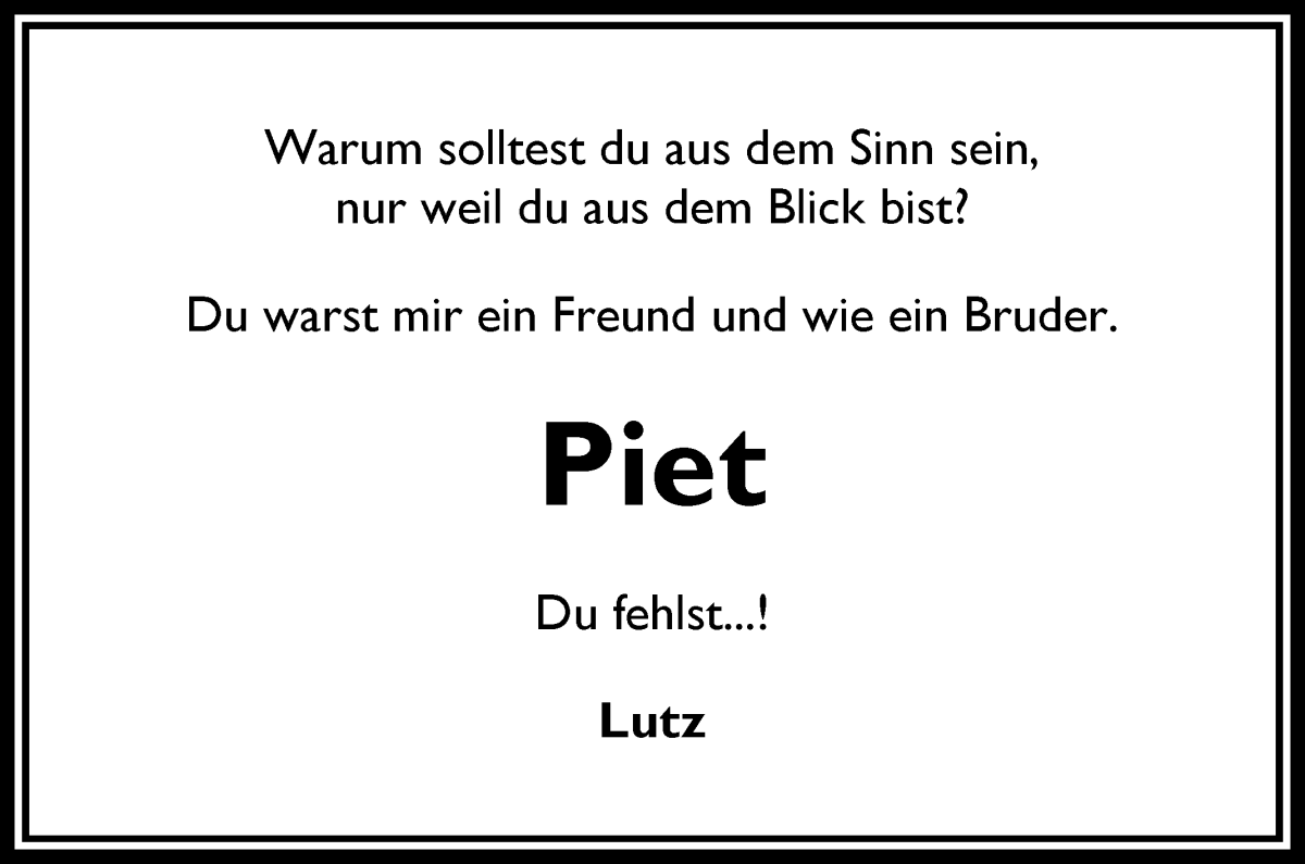 Traueranzeige von Peter Kandziora von Osterholzer Kreisblatt