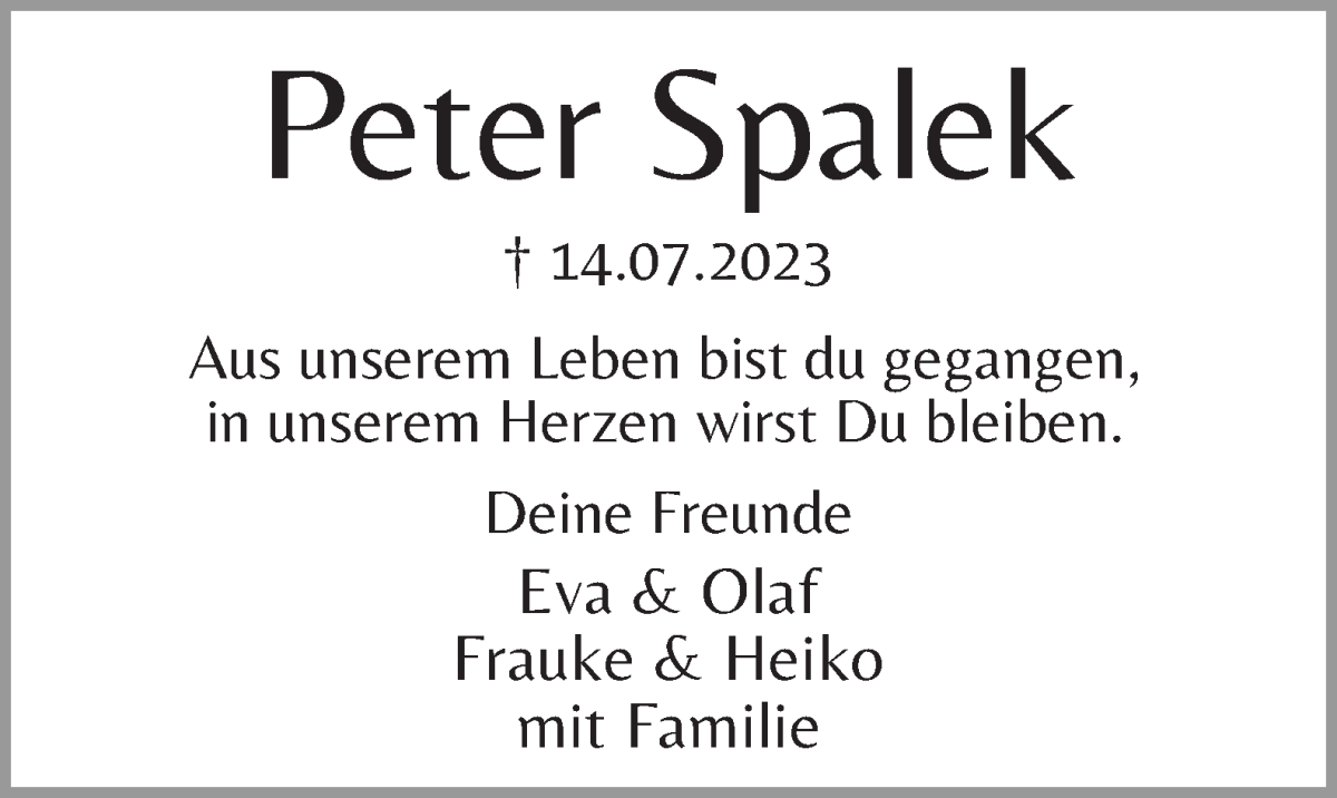 Traueranzeige von Peter Spalek von WESER-KURIER
