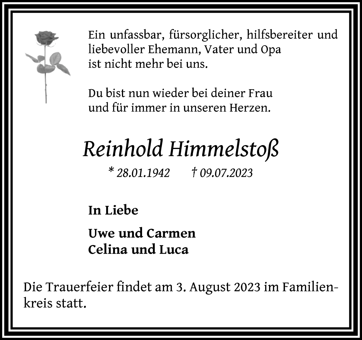 Traueranzeige von Reinhold Eduard Himmelstoß von WESER-KURIER