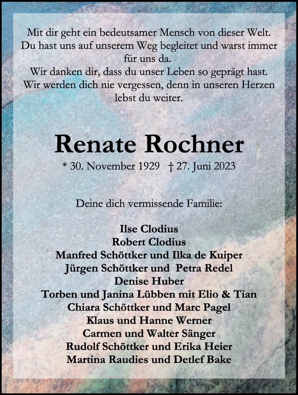 Traueranzeige von Renate Rochner von WESER-KURIER