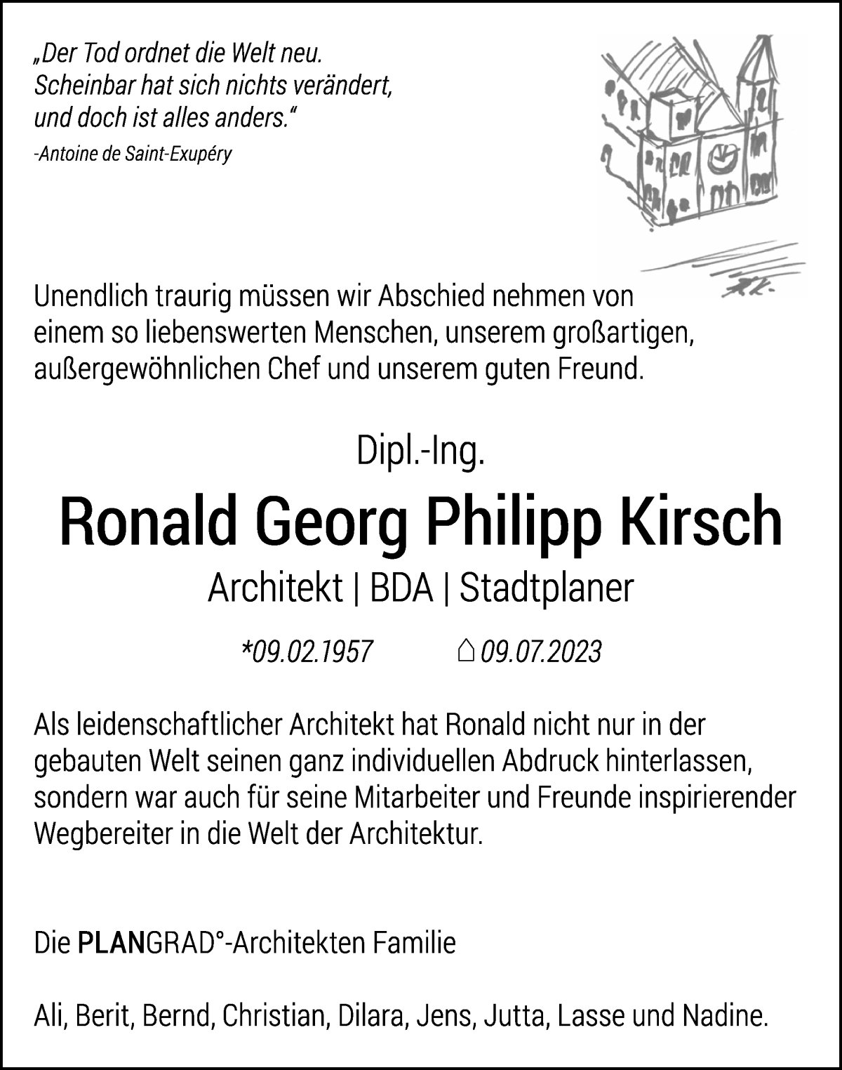 Traueranzeige von Ronald Kirsch von WESER-KURIER