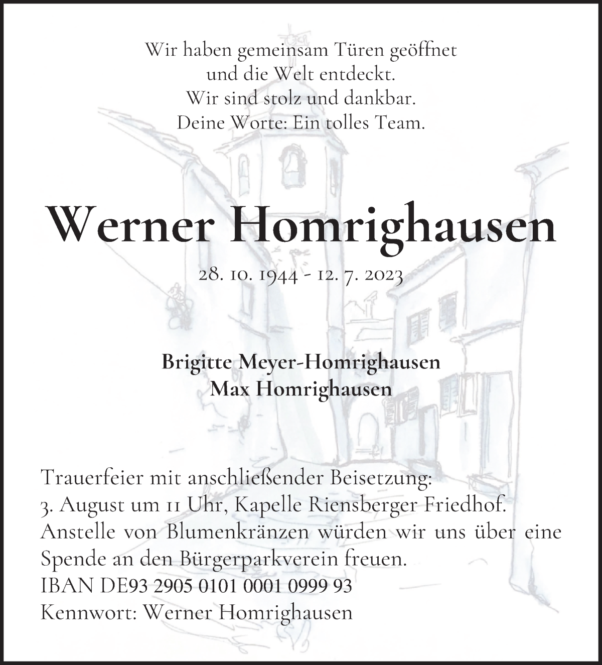Traueranzeige von Werner Homrighausen von WESER-KURIER