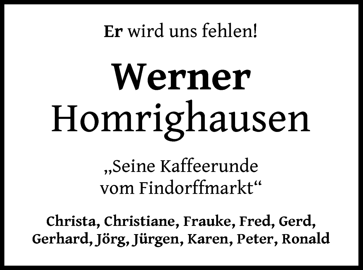Traueranzeige von Werner Homrighausen von WESER-KURIER