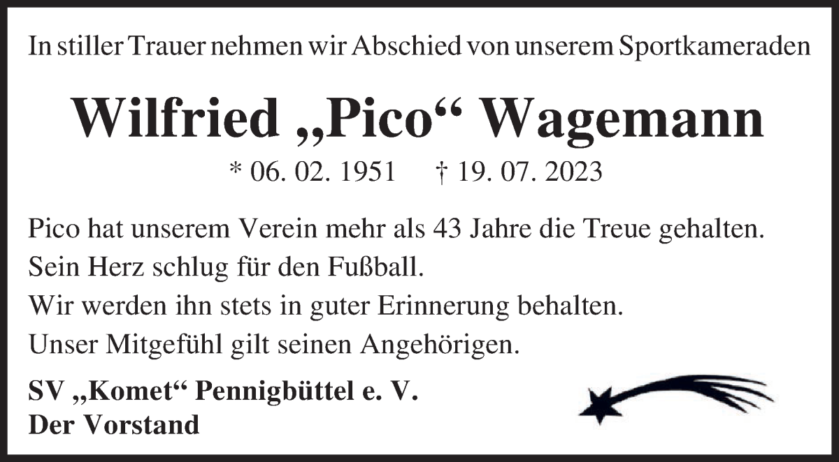 Traueranzeige von Wilfried Wagemann von Osterholzer Kreisblatt