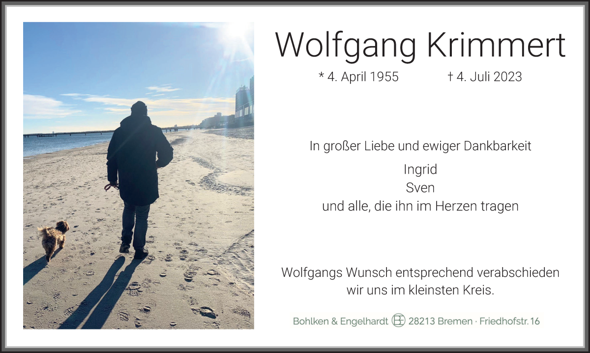 Traueranzeige von Wolfgang Krimmert von WESER-KURIER