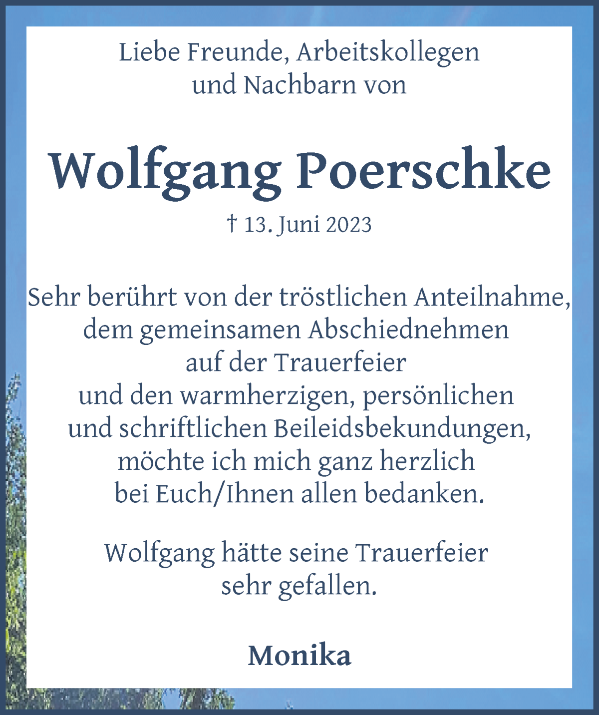 Traueranzeige von Wolfgang Poerschke von WESER-KURIER