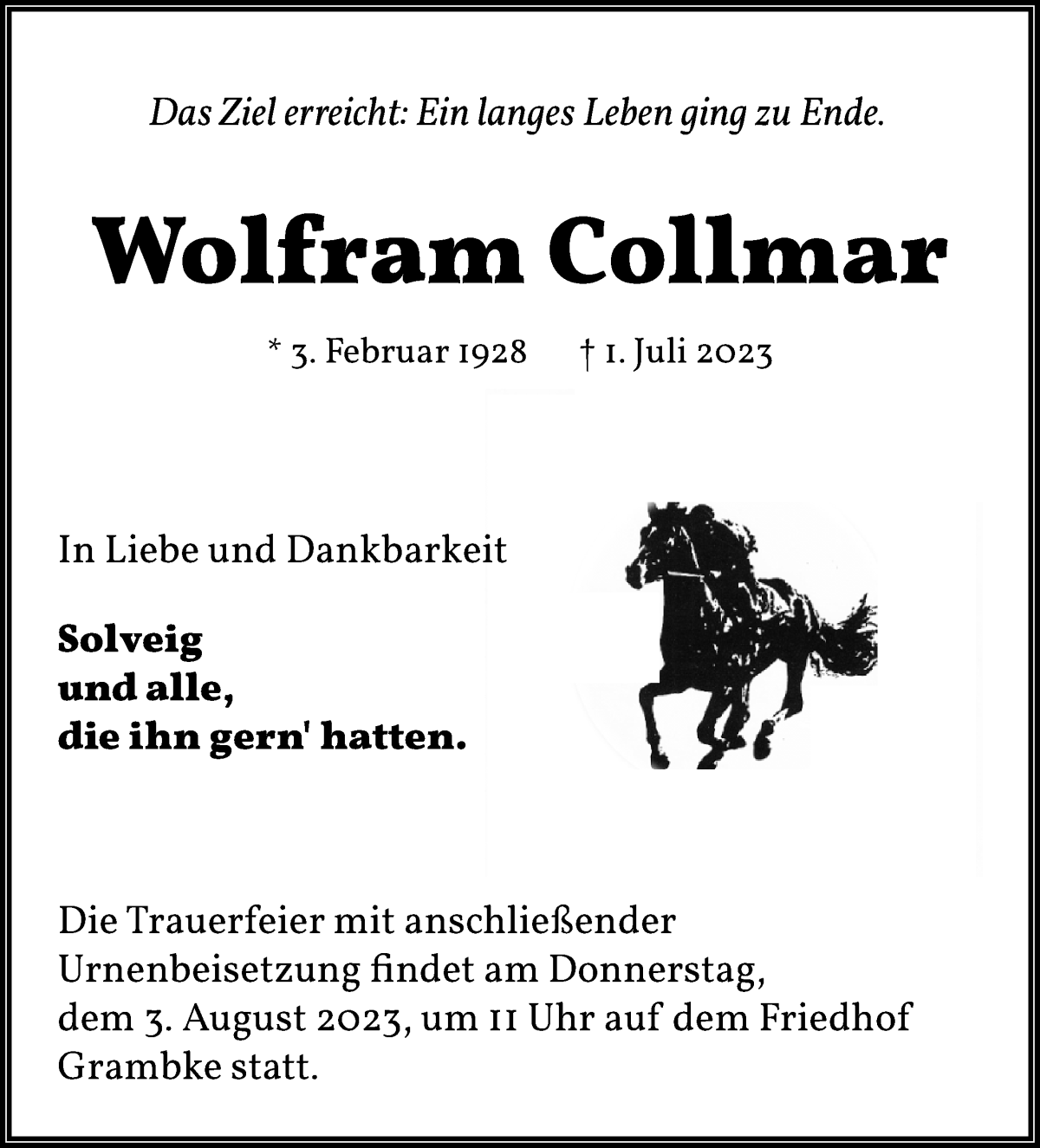 Traueranzeige von Wolfram Collmar von WESER-KURIER