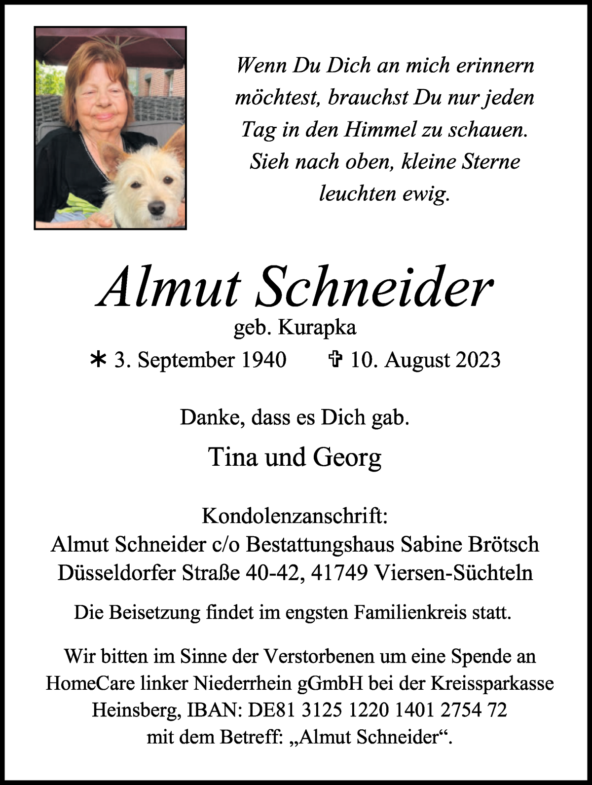 Traueranzeige von Almut Schneider von WESER-KURIER