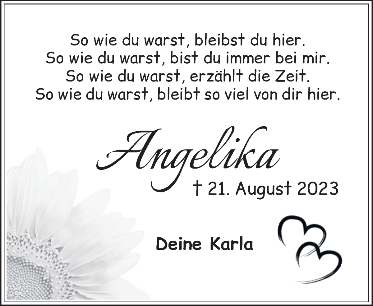 Traueranzeige von Angelika Blanco Cazas von WESER-KURIER