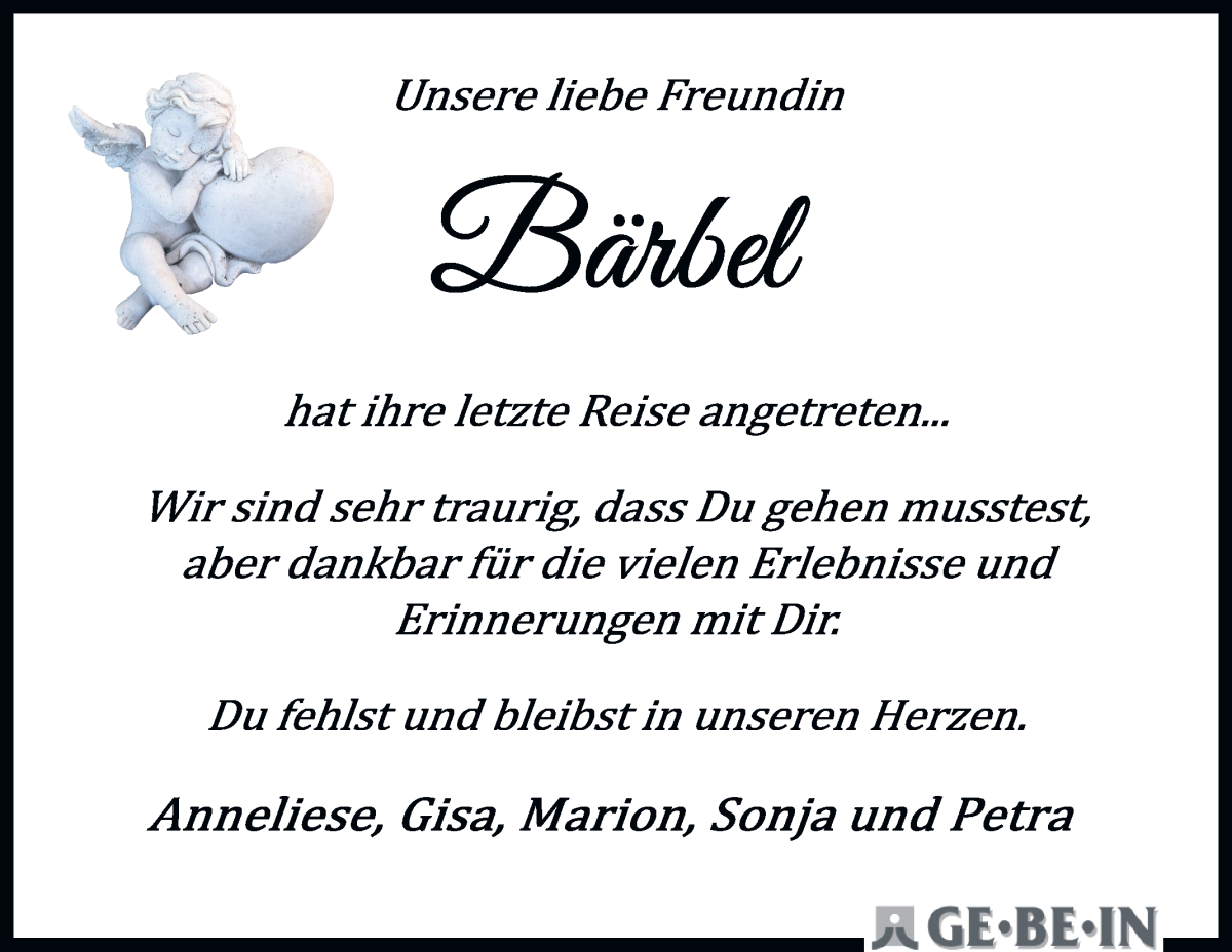 Traueranzeige von Bärbel Reimler von WESER-KURIER
