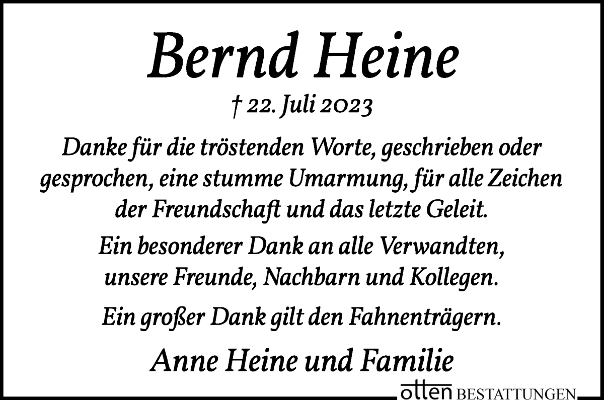 Traueranzeige von Bernd Heine von WESER-KURIER