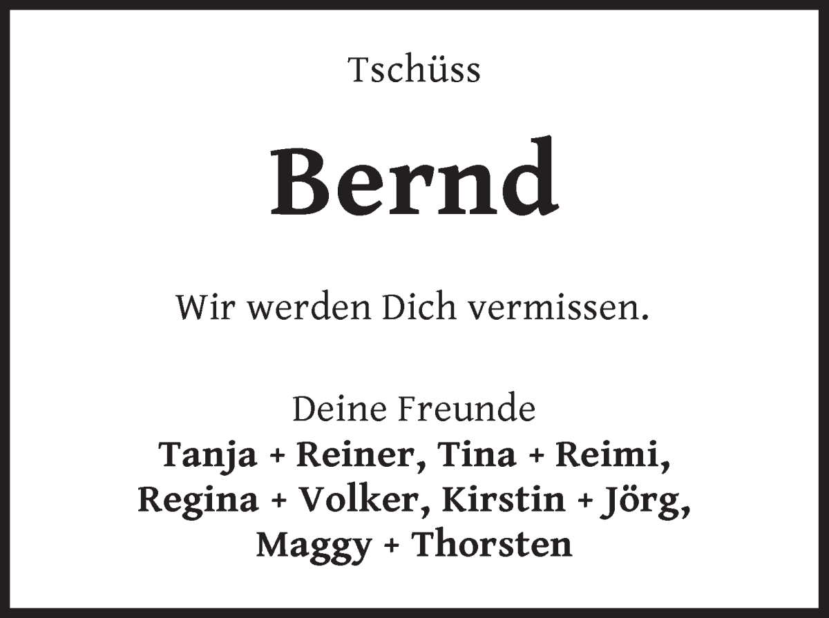 Traueranzeige von Bernd Tober von Die Norddeutsche
