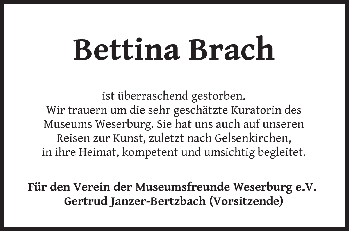 Traueranzeige von Bettina Brach von WESER-KURIER