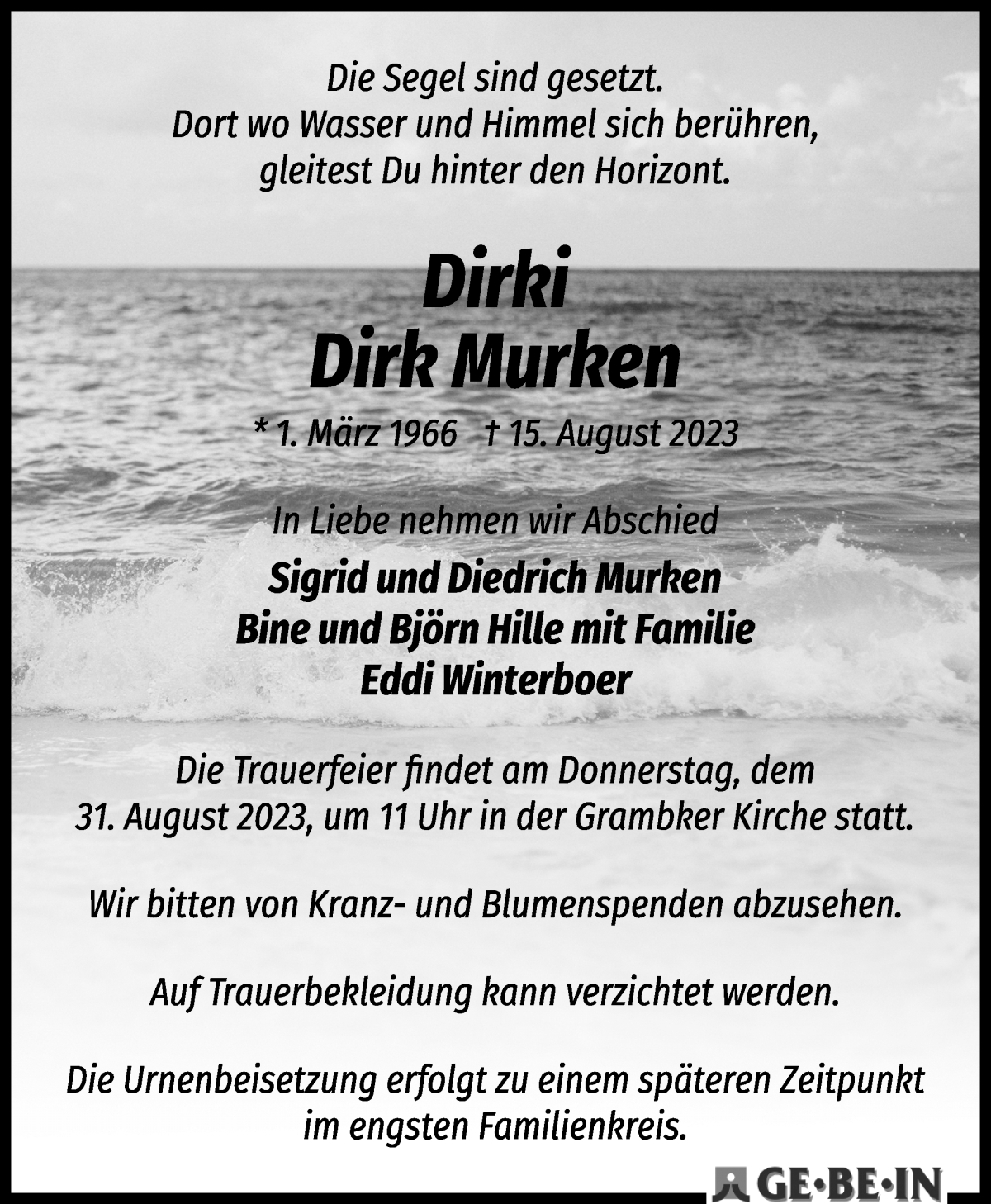 Traueranzeige von Dirk Murken von WESER-KURIER