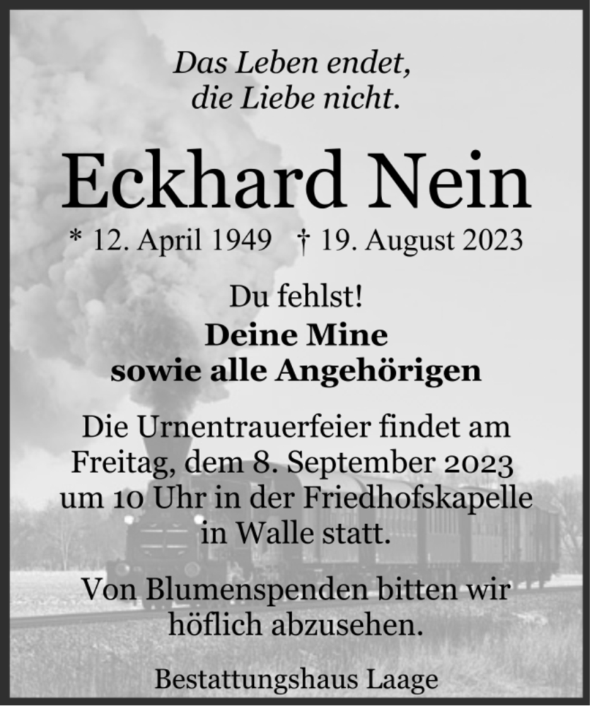 Traueranzeige von Eckhard Nein von WESER-KURIER