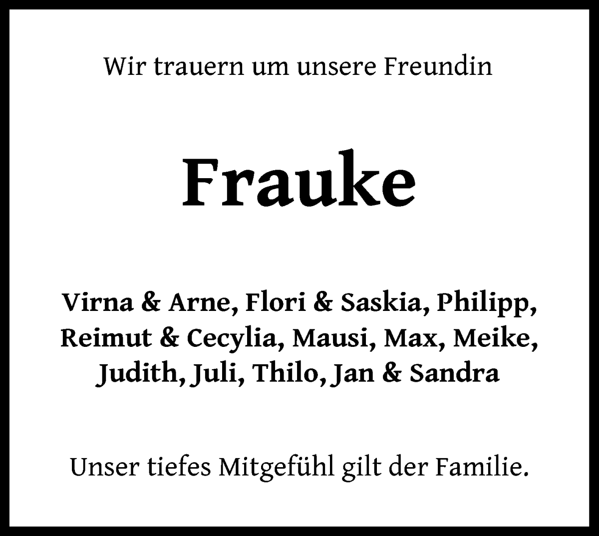 Traueranzeige von Frauke König von WESER-KURIER