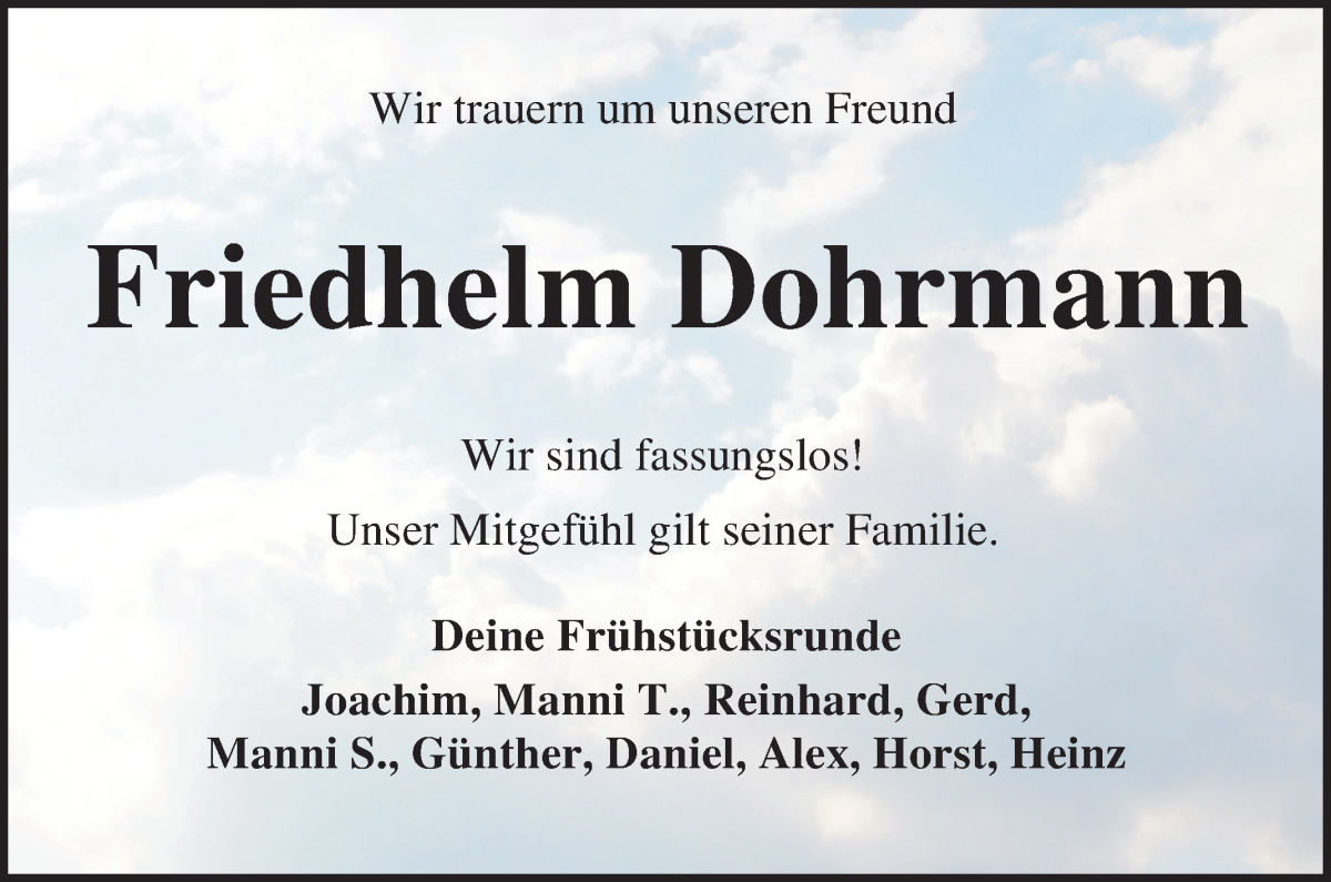 Traueranzeige von Friedhelm Dohrmann von Wuemme Zeitung