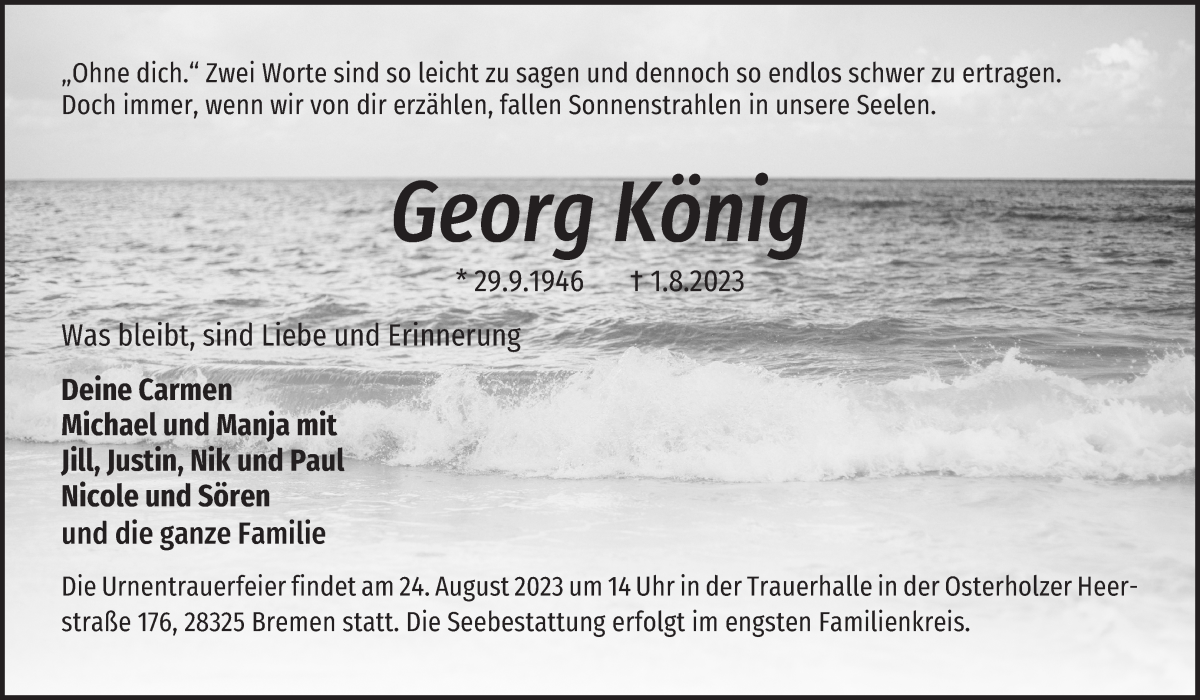 Traueranzeige von Georg König von WESER-KURIER