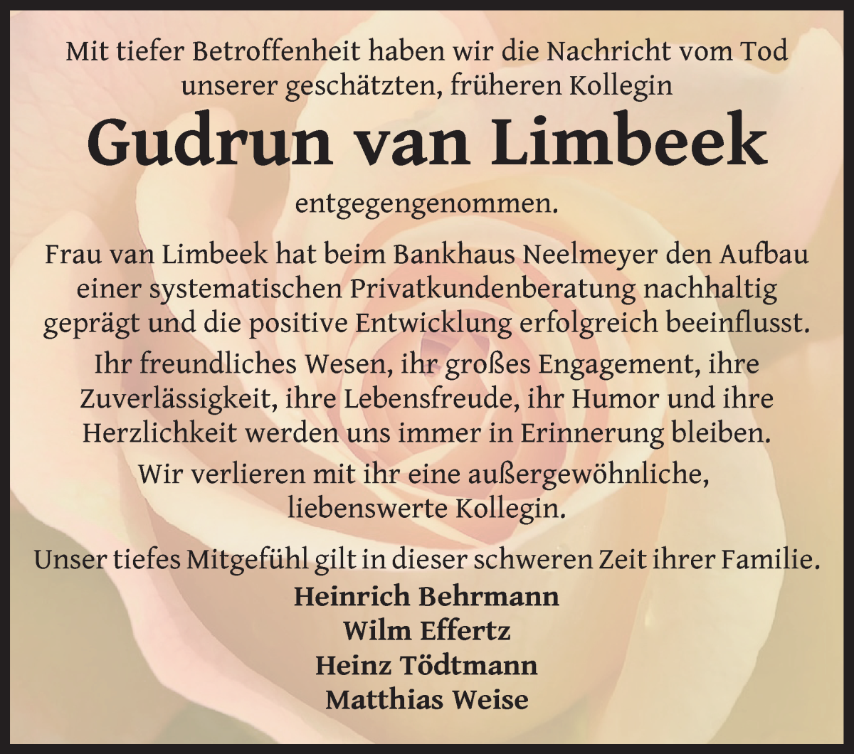 Traueranzeige von Gudrun van Limbeek von WESER-KURIER