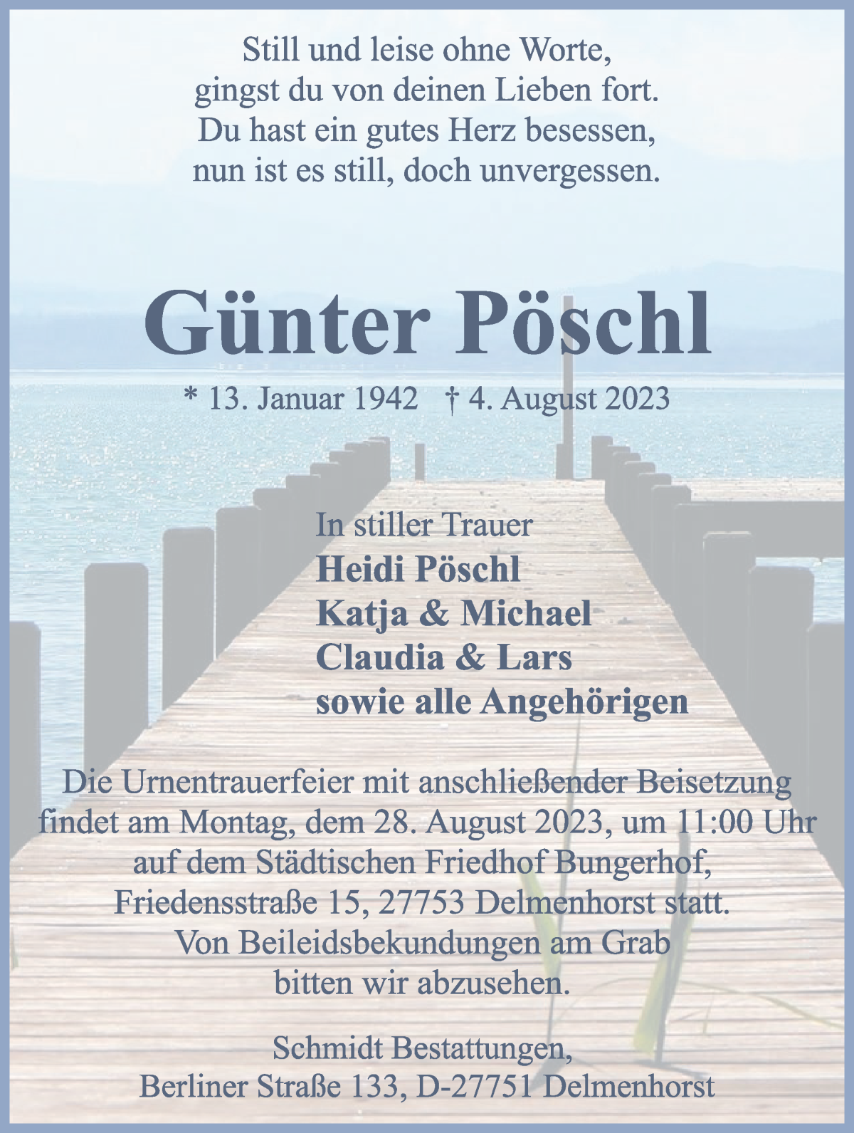 Traueranzeige von Günter Pöschl von WESER-KURIER