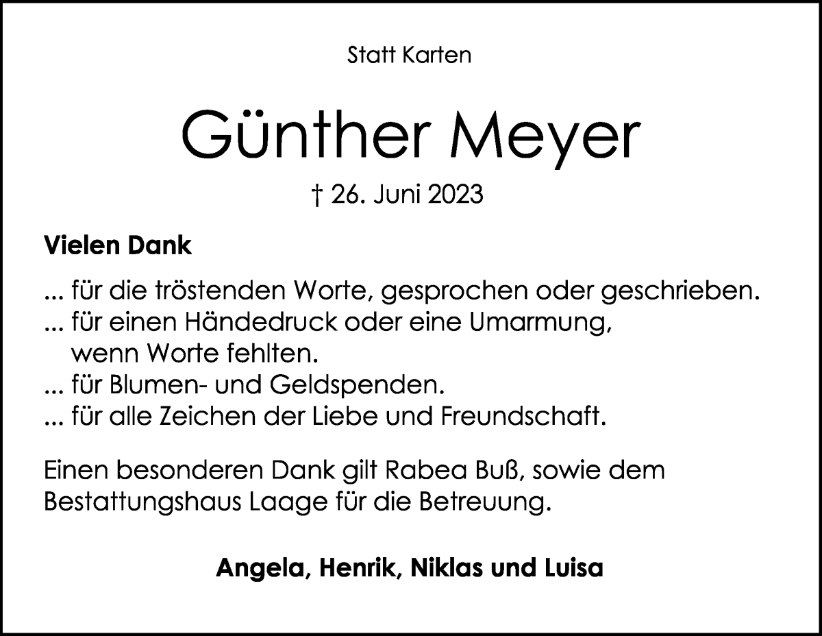 Traueranzeige von Günther Meyer von WESER-KURIER