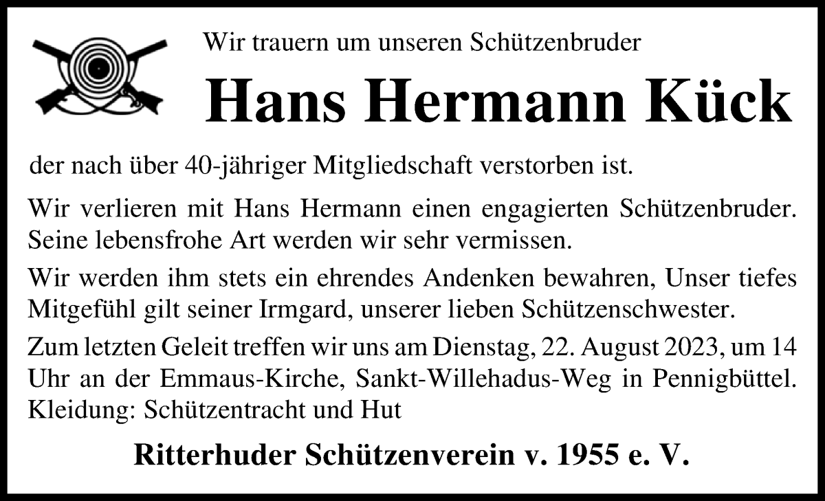 Traueranzeige von Hans Hermann Kück von Osterholzer Kreisblatt