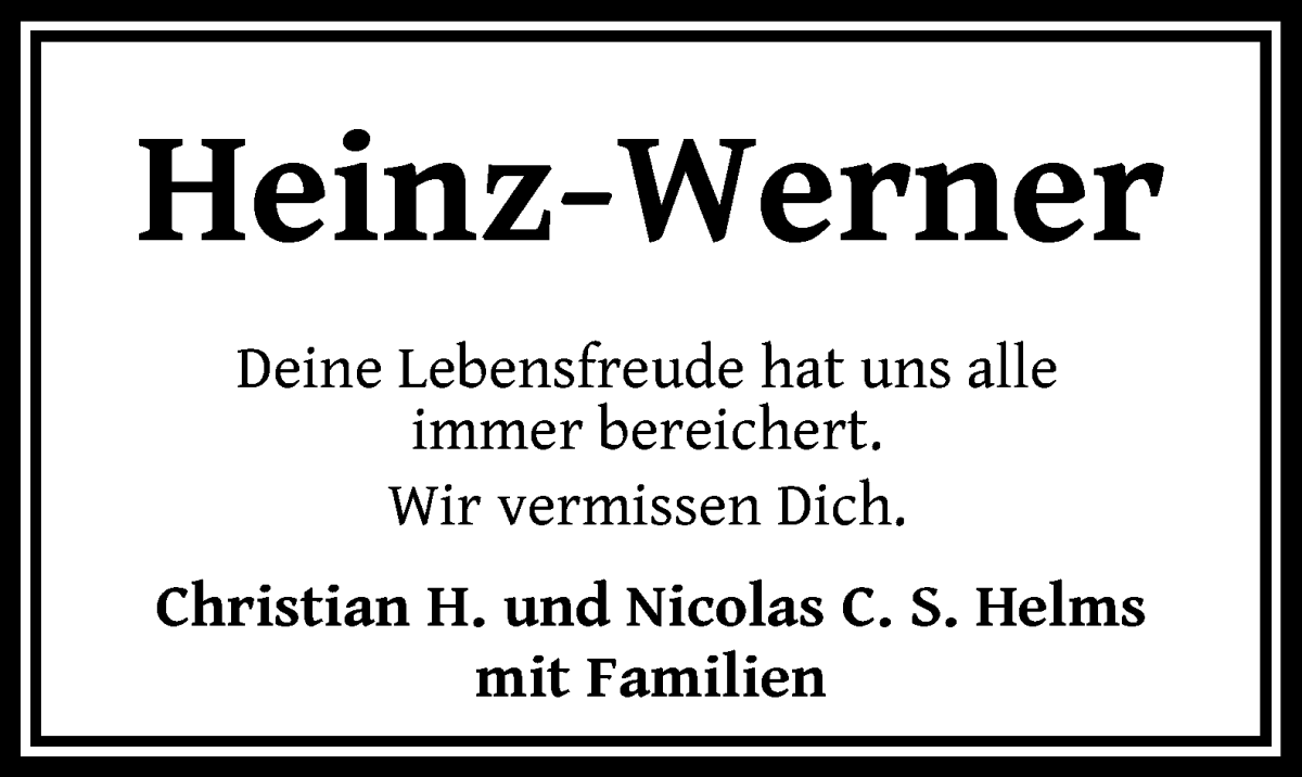 Traueranzeige von Heinz-Werner Hempel von WESER-KURIER