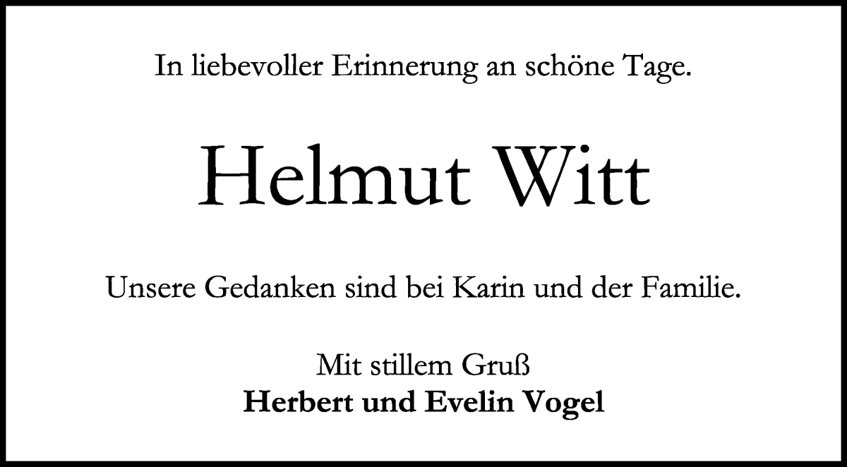 Traueranzeige von Helmut Michael Witt von WESER-KURIER