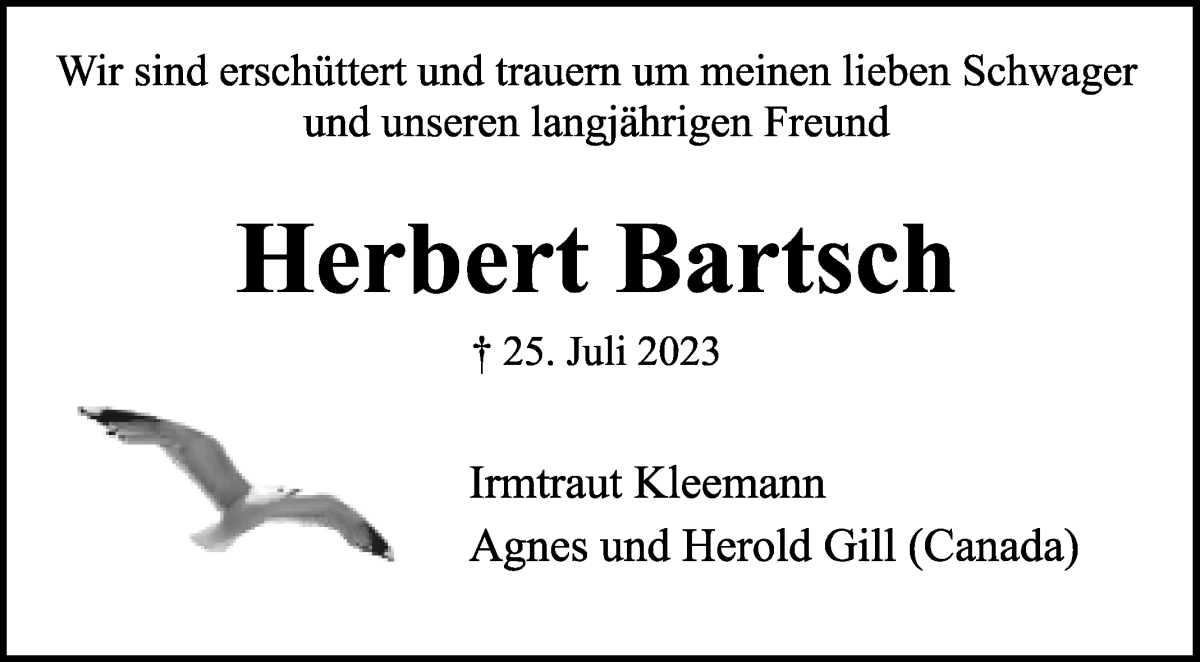 Traueranzeige von Herbert Bartsch von WESER-KURIER