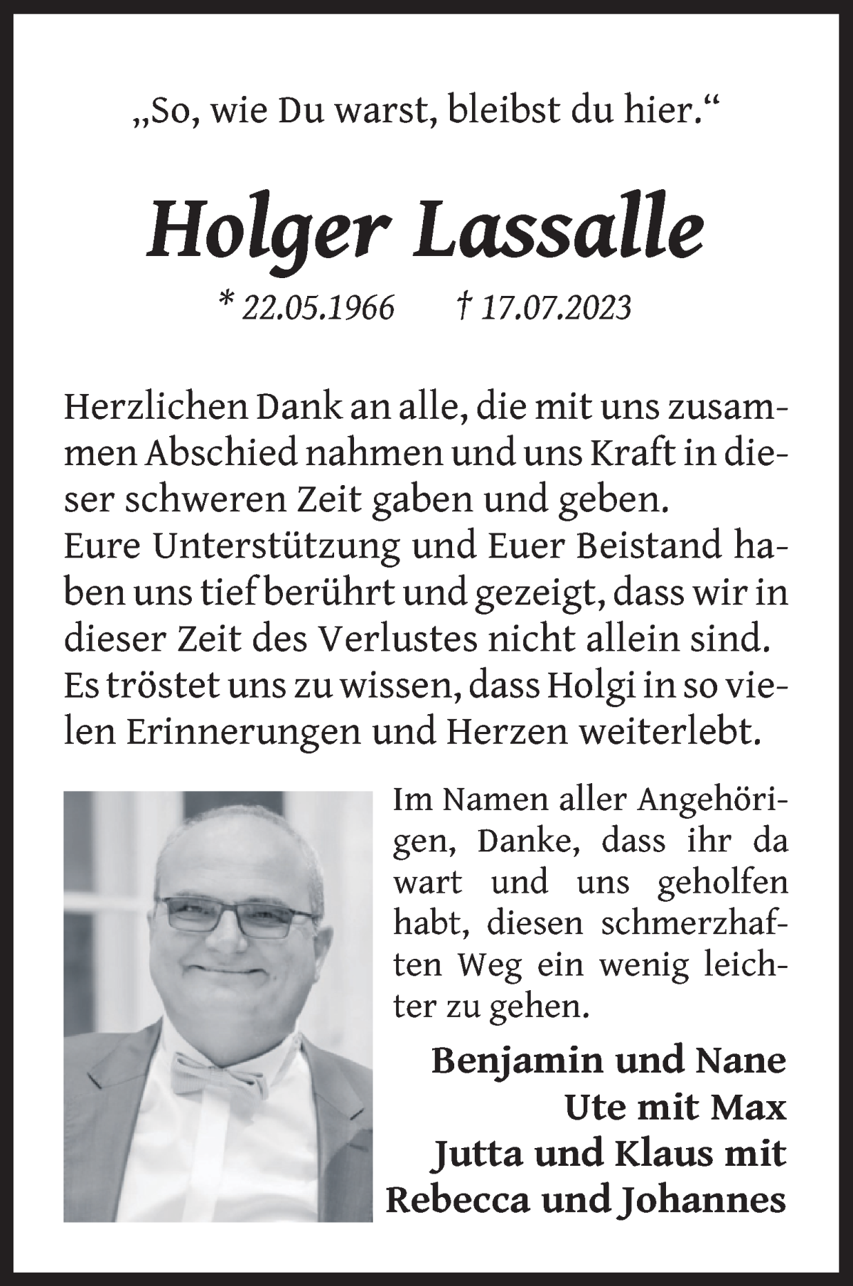 Traueranzeige von Holger Lassalle von WESER-KURIER