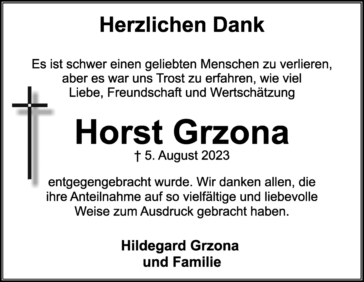 Traueranzeige von Horst Grzona von WESER-KURIER