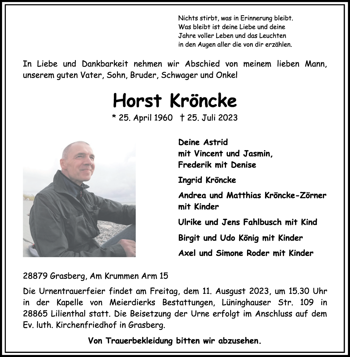 Traueranzeige von Horst Kröncke von WESER-KURIER