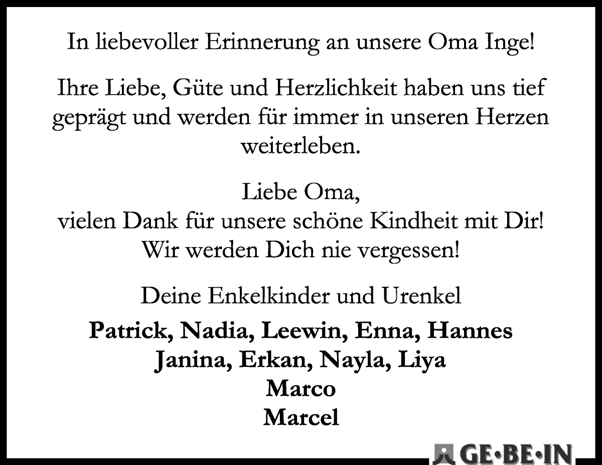 Traueranzeige von Ingeborg Geißler von WESER-KURIER