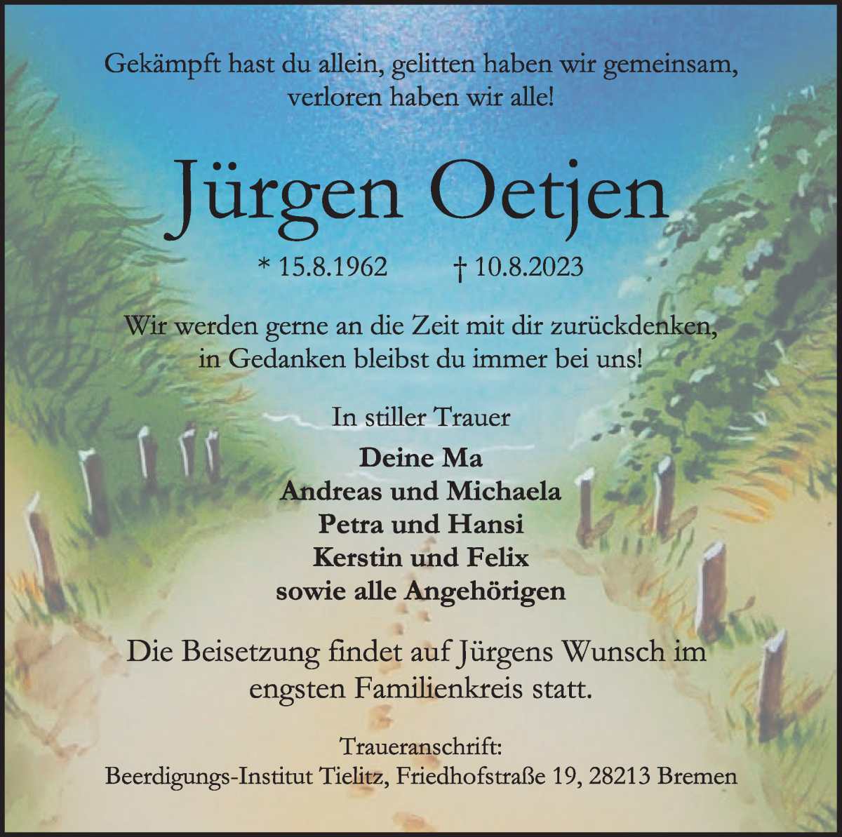 Traueranzeige von Jürgen Oetjen von WESER-KURIER