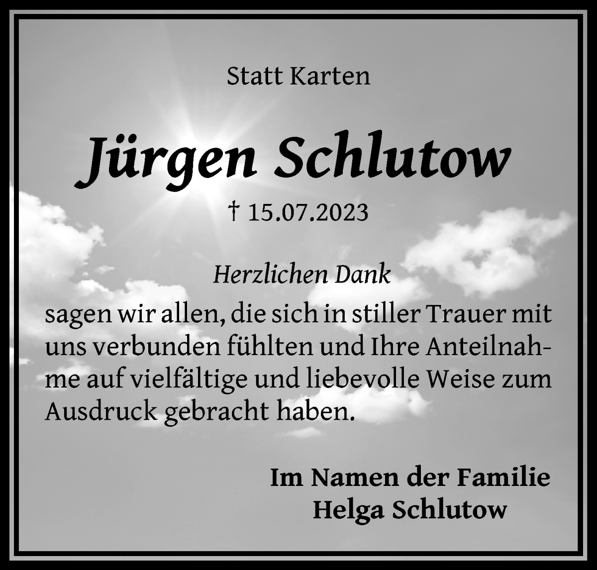 Traueranzeige von Jürgen Schlutow von WESER-KURIER