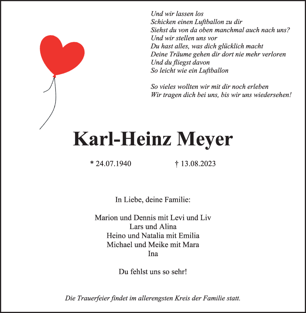 Traueranzeige von Karl-Heinz Meyer von Achimer Kurier/Verdener Nachrichten
