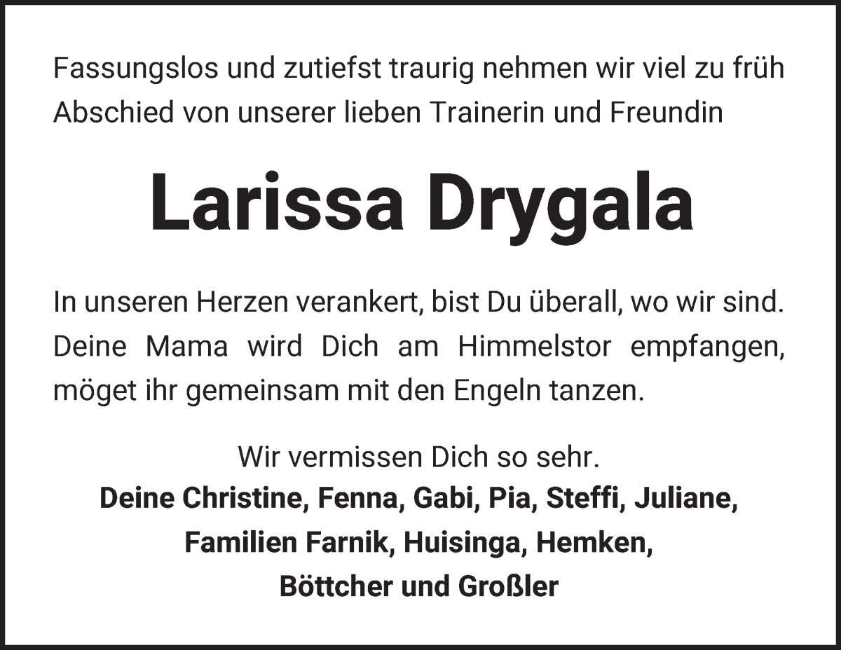 Traueranzeige von Larissa Drygala von WESER-KURIER
