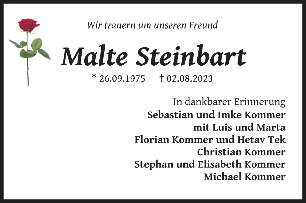 Traueranzeige von Malte Steinbart von WESER-KURIER