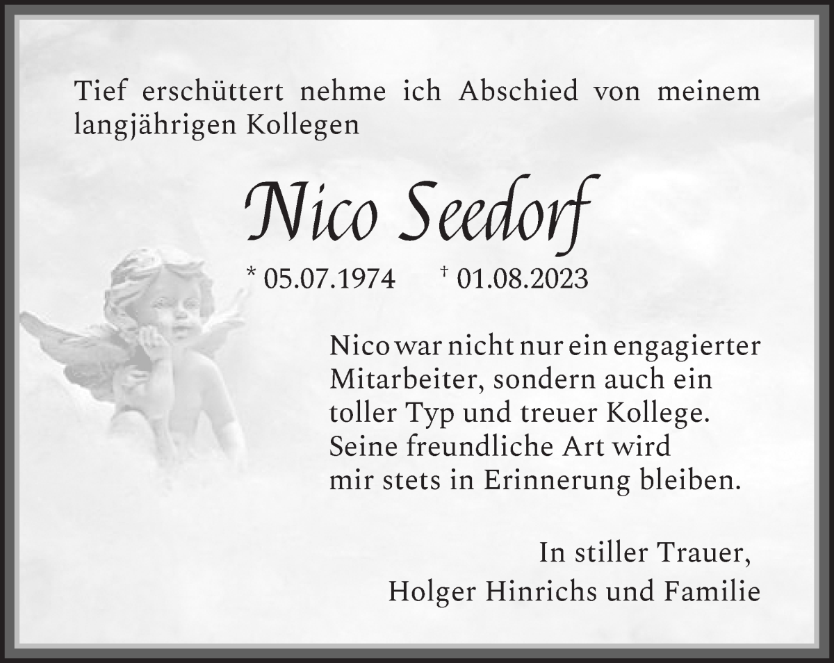 Traueranzeige von Nico Seedorf von WESER-KURIER