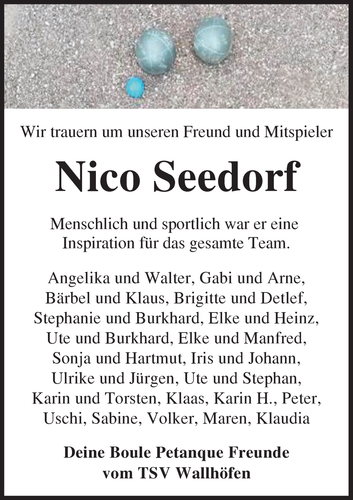 Traueranzeige von Nico Seedorf von Osterholzer Kreisblatt