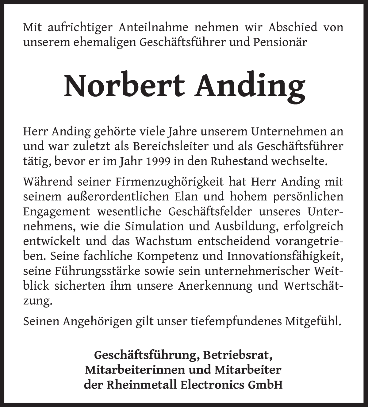 Traueranzeige von Norbert Anding von WESER-KURIER