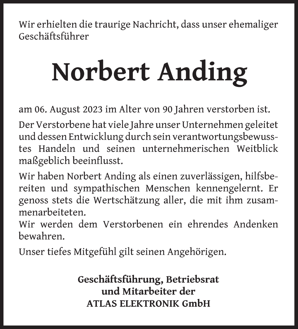 Traueranzeige von Norbert Anding von WESER-KURIER