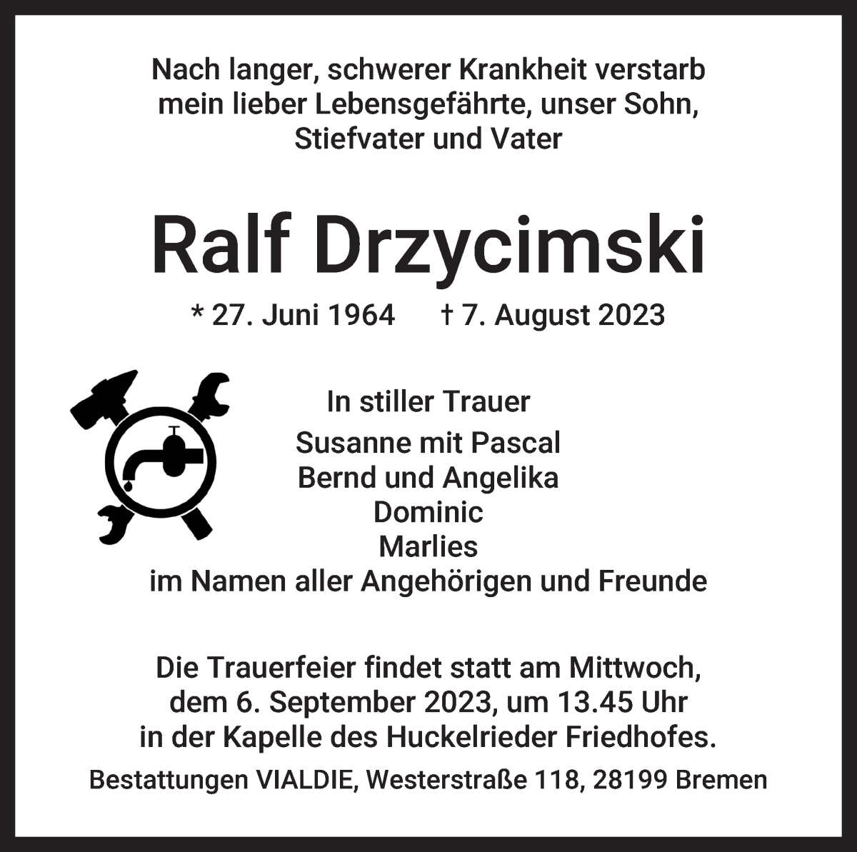 Traueranzeige von Ralf Drzycimski von WESER-KURIER